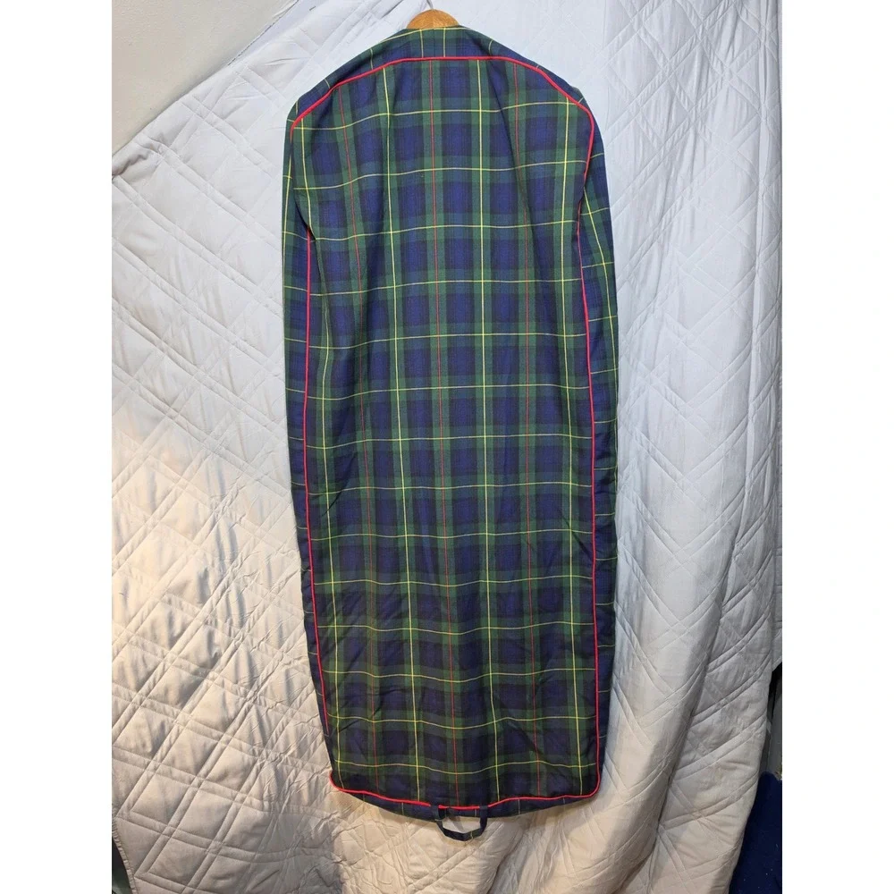 Vintage Tanner Plaid Garment Bag Green Blue Red Bows Travel Suit Dress Cover